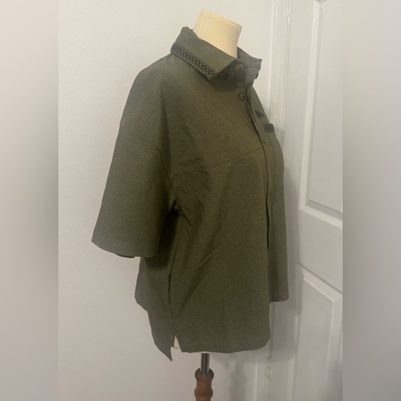 Nike Naomi Osaka Oversized Short-Sleeve Top Olive Green Button Up Tennis Size XS - Picture 3 of 12